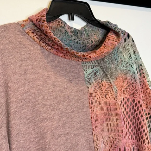 Dor Dor Couture Crochet Patchwork Poncho L  Top Large Boho Asymmetrical - Picture 2 of 9